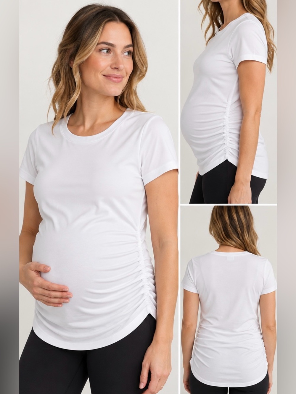 Women’s Beyond Yoga Beyond the Bump Maternity Activewear White Short Sleeve Top